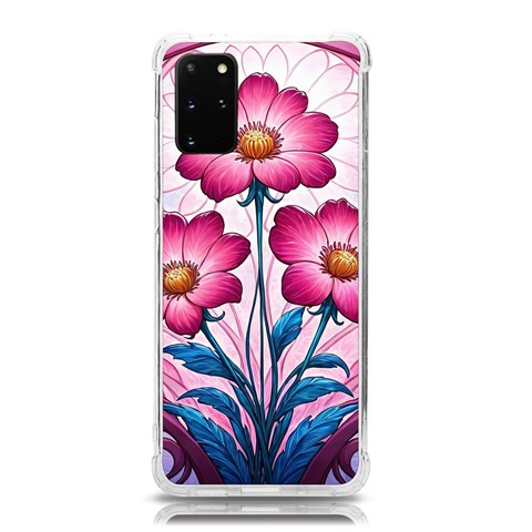 Fantasy Pink Flowers Stained Glass Samsung Galaxy S20 Plus 6.7 Inch TPU UV Case from ArtsNow.com Front