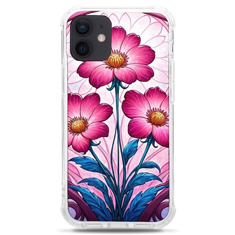 Fantasy Pink Flowers Stained Glass iPhone 12 mini TPU UV Print Case	 from ArtsNow.com Front