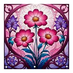 Fantasy Pink Flowers Stained Glass Banner and Sign 3  x 3 