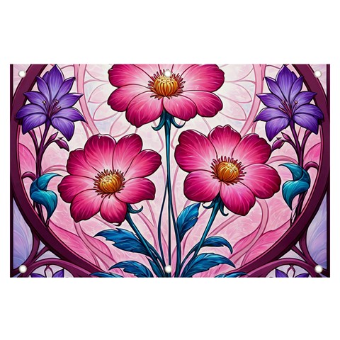 Fantasy Pink Flowers Stained Glass Banner and Sign 6  x 4  from ArtsNow.com Front