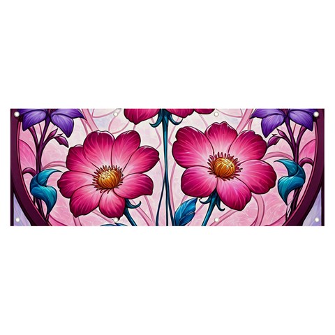 Fantasy Pink Flowers Stained Glass Banner and Sign 8  x 3  from ArtsNow.com Front