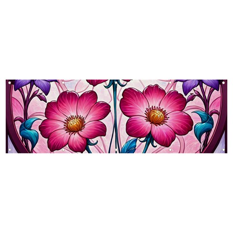 Fantasy Pink Flowers Stained Glass Banner and Sign 12  x 4  from ArtsNow.com Front