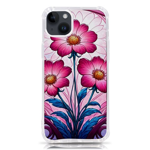 Fantasy Pink Flowers Stained Glass iPhone 14 Plus TPU UV Print Case from ArtsNow.com Front