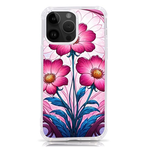 Fantasy Pink Flowers Stained Glass iPhone 14 Pro Max TPU UV Print Case from ArtsNow.com Front