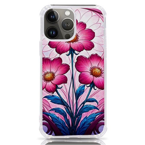 Fantasy Pink Flowers Stained Glass iPhone 13 Pro Max TPU UV Print Case from ArtsNow.com Front