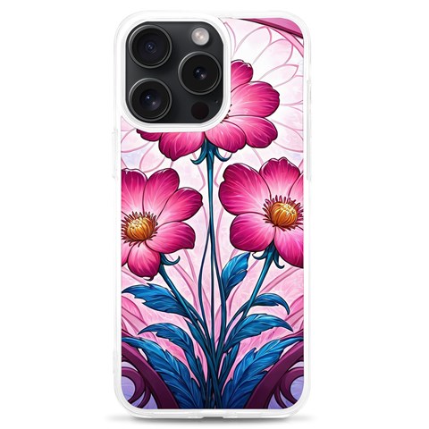 Fantasy Pink Flowers Stained Glass iPhone 15 Pro Max TPU UV Print Case from ArtsNow.com Front