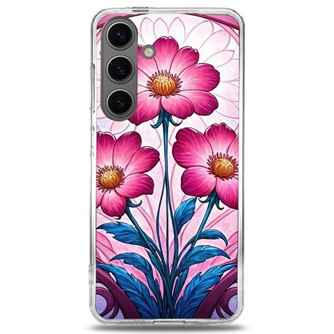 Fantasy Pink Flowers Stained Glass Samsung Galaxy S24 6.2 Inch TPU UV Case from ArtsNow.com Front