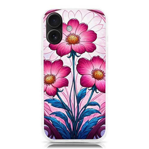 Fantasy Pink Flowers Stained Glass iPhone 16 TPU UV Print Case from ArtsNow.com Front