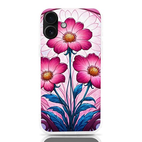 Fantasy Pink Flowers Stained Glass iPhone 16 Plus TPU UV Print Case from ArtsNow.com Front