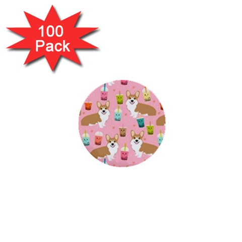 Corgi Bubble Boba Tea Pink Pattern 1  Mini Buttons (100 pack)  from ArtsNow.com Front