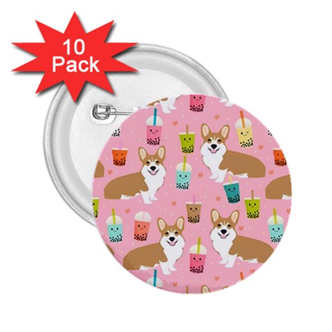 Corgi Bubble Boba Tea Pink Pattern 2.25  Buttons (10 pack)  from ArtsNow.com Front