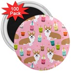 Corgi Bubble Boba Tea Pink Pattern 3  Magnets (100 pack)