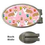 Corgi Bubble Boba Tea Pink Pattern Money Clips (Oval) 