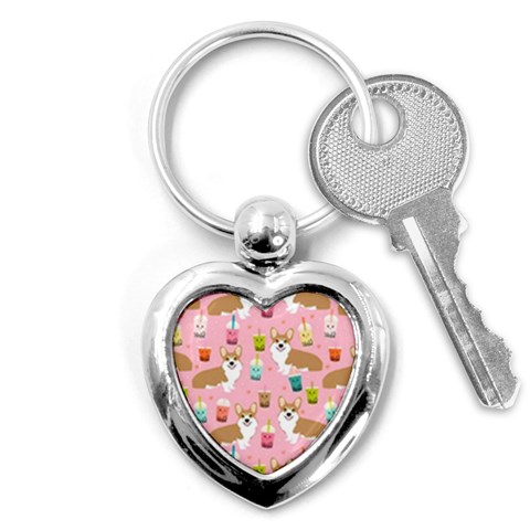 Corgi Bubble Boba Tea Pink Pattern Key Chain (Heart) from ArtsNow.com Front