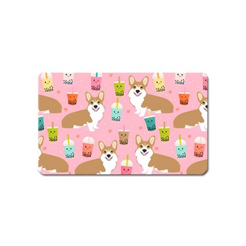 Corgi Bubble Boba Tea Pink Pattern Magnet (Name Card) from ArtsNow.com Front