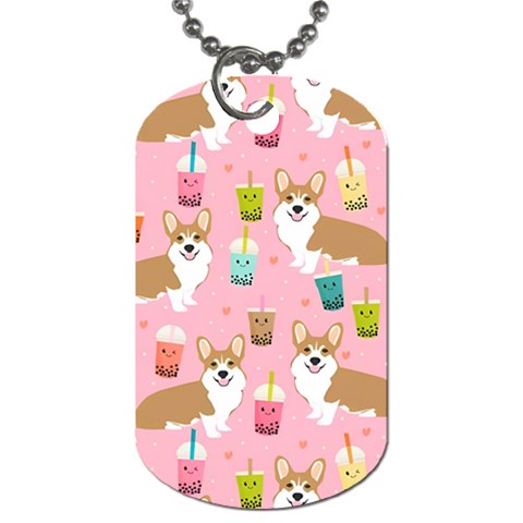 Corgi Bubble Boba Tea Pink Pattern Dog Tag (Two Sides) from ArtsNow.com Front