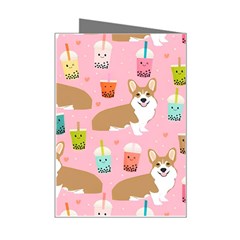 Corgi Bubble Boba Tea Pink Pattern Mini Greeting Card from ArtsNow.com Right