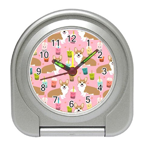 Corgi Bubble Boba Tea Pink Pattern Travel Alarm Clock from ArtsNow.com Front