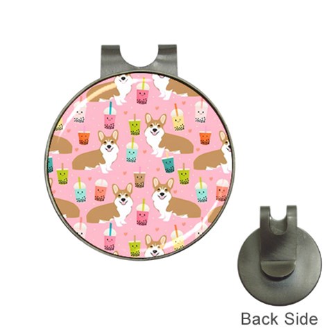 Corgi Bubble Boba Tea Pink Pattern Hat Clips with Golf Markers from ArtsNow.com Front