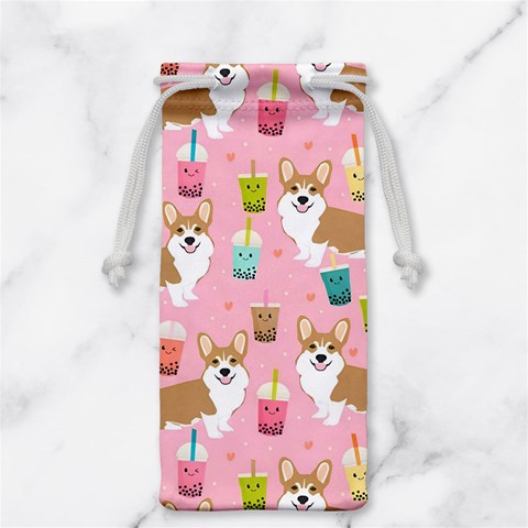 Corgi Bubble Boba Tea Pink Pattern Jewelry Bag from ArtsNow.com Front