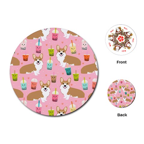 Corgi Bubble Boba Tea Pink Pattern Playing Cards Single Design (Round) from ArtsNow.com Front