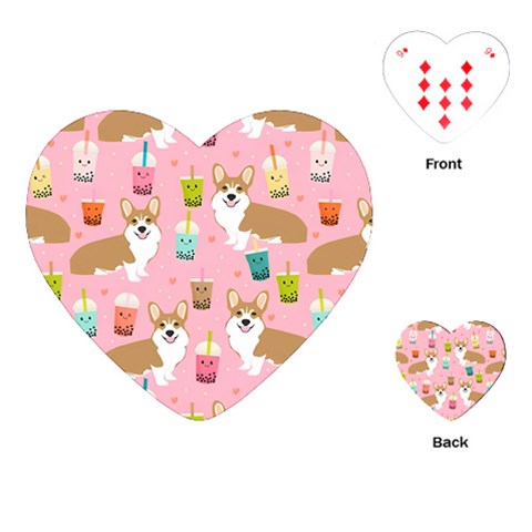 Corgi Bubble Boba Tea Pink Pattern Playing Cards Single Design (Heart) from ArtsNow.com Front