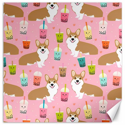 Corgi Bubble Boba Tea Pink Pattern Canvas 16  x 16  from ArtsNow.com 15.2 x15.41  Canvas - 1