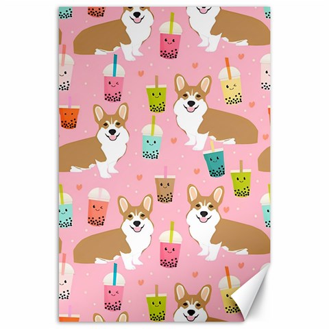 Corgi Bubble Boba Tea Pink Pattern Canvas 24  x 36  from ArtsNow.com 23.35 x34.74  Canvas - 1