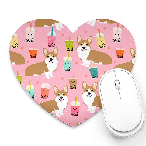 Corgi Bubble Boba Tea Pink Pattern Heart Mousepad from ArtsNow.com Front