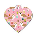 Corgi Bubble Boba Tea Pink Pattern Dog Tag Heart (One Side)