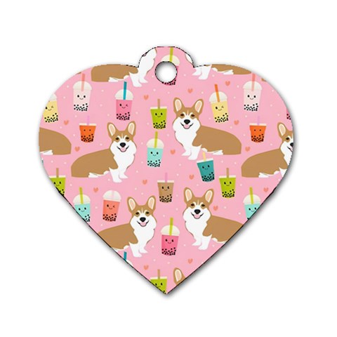 Corgi Bubble Boba Tea Pink Pattern Dog Tag Heart (Two Sides) from ArtsNow.com Front