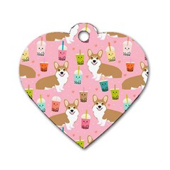 Corgi Bubble Boba Tea Pink Pattern Dog Tag Heart (Two Sides) from ArtsNow.com Back