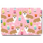 Corgi Bubble Boba Tea Pink Pattern Large Doormat