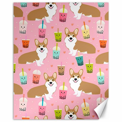 Corgi Bubble Boba Tea Pink Pattern Canvas 11  x 14  from ArtsNow.com 10.95 x13.48  Canvas - 1