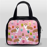 Corgi Bubble Boba Tea Pink Pattern Classic Handbag (Two Sides)