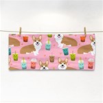 Corgi Bubble Boba Tea Pink Pattern Hand Towel