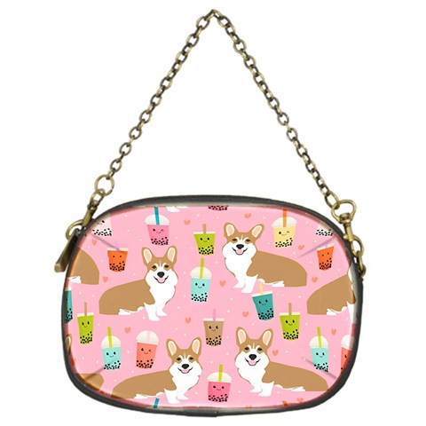 Corgi Bubble Boba Tea Pink Pattern Chain Purse (One Side) from ArtsNow.com Front