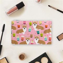 Corgi Bubble Boba Tea Pink Pattern Cosmetic Bag (Small) from ArtsNow.com Front