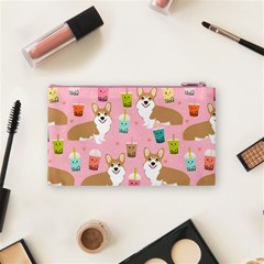 Corgi Bubble Boba Tea Pink Pattern Cosmetic Bag (Small) from ArtsNow.com Back