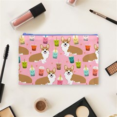 Corgi Bubble Boba Tea Pink Pattern Cosmetic Bag (Medium) from ArtsNow.com Front