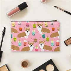 Corgi Bubble Boba Tea Pink Pattern Cosmetic Bag (Medium) from ArtsNow.com Back