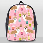 Corgi Bubble Boba Tea Pink Pattern School Bag (Large)