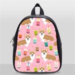 Corgi Bubble Boba Tea Pink Pattern School Bag (Small)