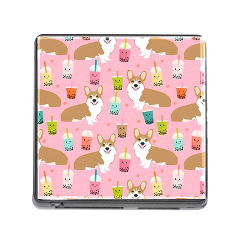 Corgi Bubble Boba Tea Pink Pattern Memory Card Reader (Square 5 Slot) from ArtsNow.com Front