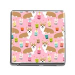 Corgi Bubble Boba Tea Pink Pattern Memory Card Reader (Square 5 Slot)