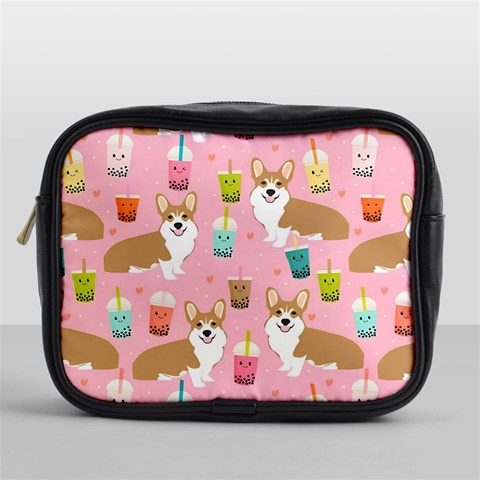 Corgi Bubble Boba Tea Pink Pattern Mini Toiletries Bag (One Side) from ArtsNow.com Front