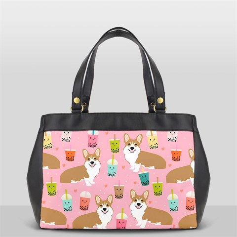 Corgi Bubble Boba Tea Pink Pattern Oversize Office Handbag (2 Sides) from ArtsNow.com Front