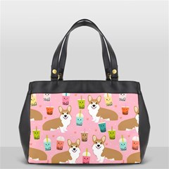 Corgi Bubble Boba Tea Pink Pattern Oversize Office Handbag (2 Sides) from ArtsNow.com Front