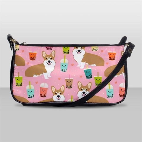 Corgi Bubble Boba Tea Pink Pattern Leather Shoulder Clutch Bag from ArtsNow.com Front