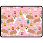 Corgi Bubble Boba Tea Pink Pattern Fleece Blanket (Large)